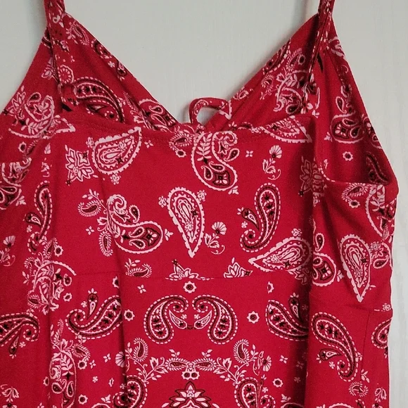 Red Bandana Print Handkerchief Hem Dress | Size M (7–9) | Boho Summer Vibes - Picture 7 of 12